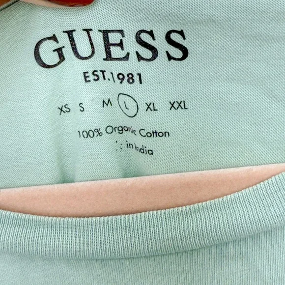 Y2K Guess Mens T-Shirt‎ Lot Size L White Green Graphic Streetwear Logo Casual - Picture 8 of 10